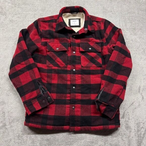 Old Navy Fleece Flannel Long Sleeve Jacket‎ Mens Medium Red Casual Button - Picture 1 of 5